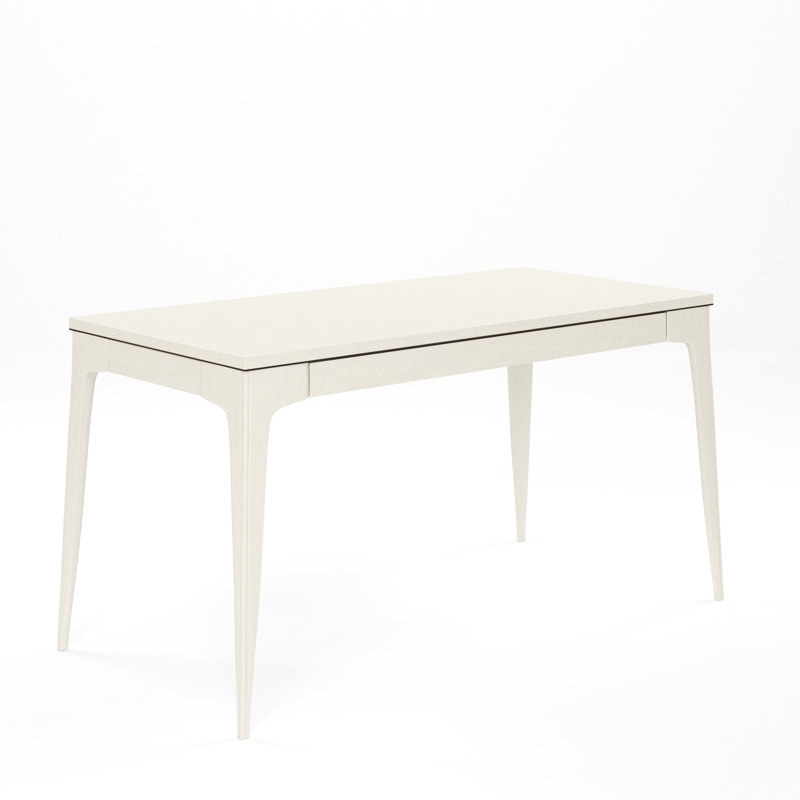 Alabaster White Poplar Writing Desk with Burnished Bronze Drawer