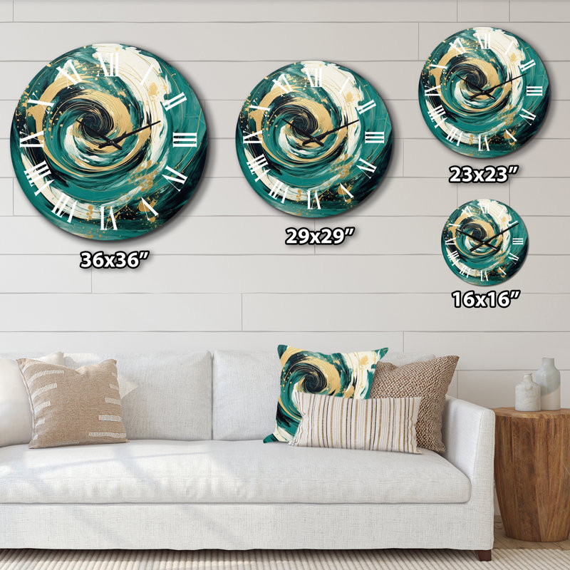 Horloge murale bleu foncé et spirale dorée I, Très grand