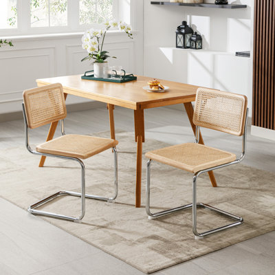 Crumley 18.1" H Mid-Century Modern Rattan Dining Chairs with Rattan Cane Backrest