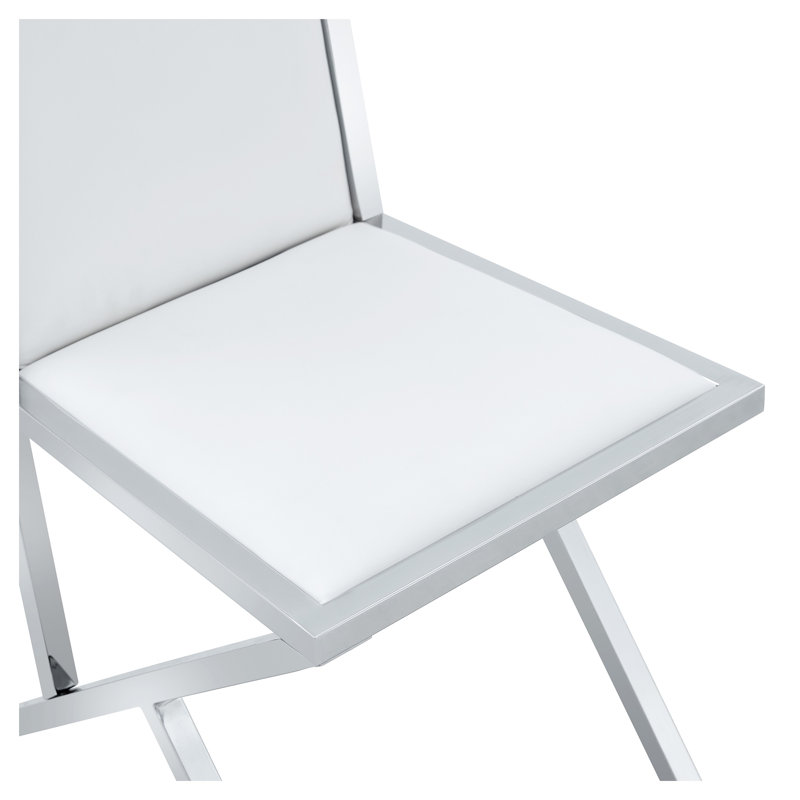 Ensemble de 4 chaises de salle à manger modernes blanches avec structure en métal argenté et chaises d'appoint ergonomiques en cuir PU pour la cuisine et le salon