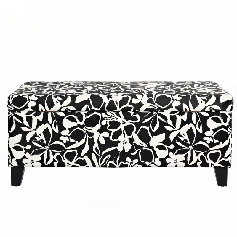 Storage Ottoman,Multi-Functional Footrest & Seat for Living Room, Bedroom, Black Floral