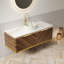 Meuble-lavabo et lavabo pour salle de bain 48 po Dipa, armoire de rangement en contreplaqué flottant, tiroirs avec poignée et capteur de lumière, vasque en céramique à motif de pierre et plateau en pierre frittée, pré-assemblé, couleur grain de bois noyer foncé 