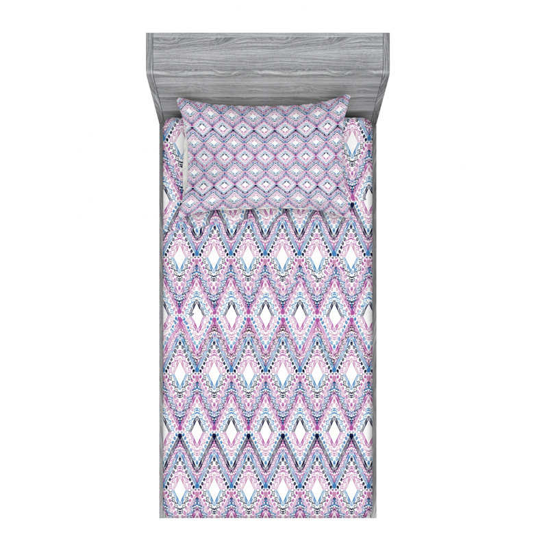 Microfiber Geometric Sheet Set, Twin Sheet Set with 1 Pillowcase