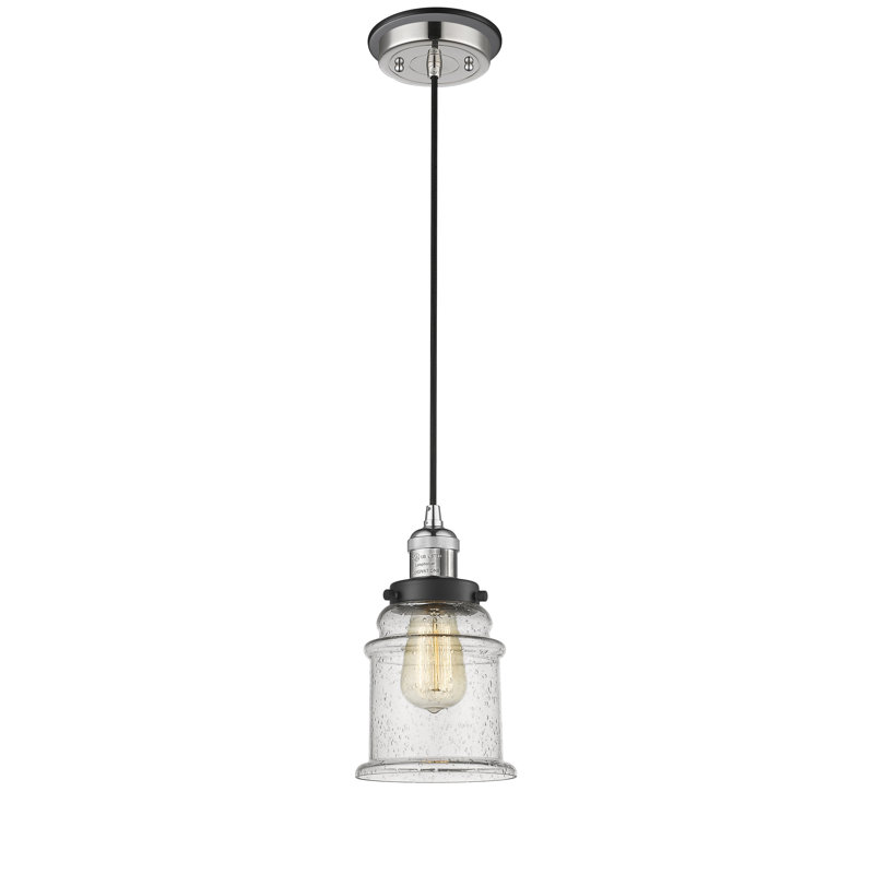 Luminaire suspendu en forme de cloche à 1 lumière Alexandira, Nickel poli et décorations noir mat, Grainé