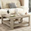 Table basse carrée avec rangement, frêne clair