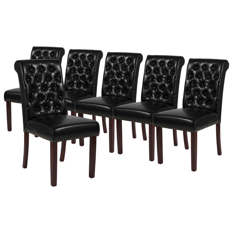 HERCULES Series Parsons Chair with Rolled Back, Accent Nail Trim, Black, 6
