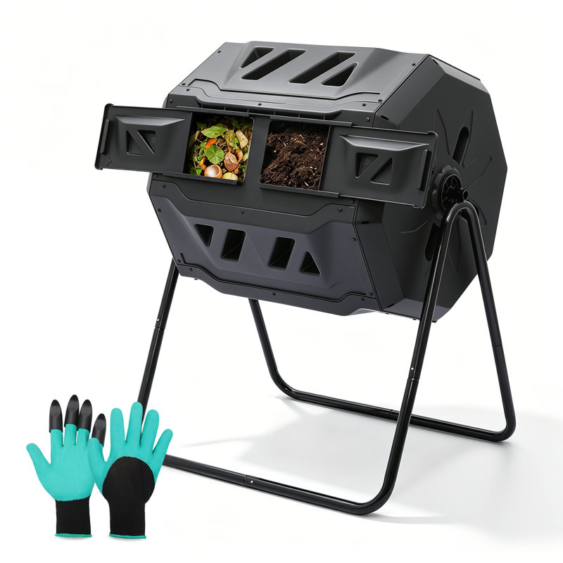 Verre à compost à double chambre 43 gallons, bac à compost rotatif extérieur