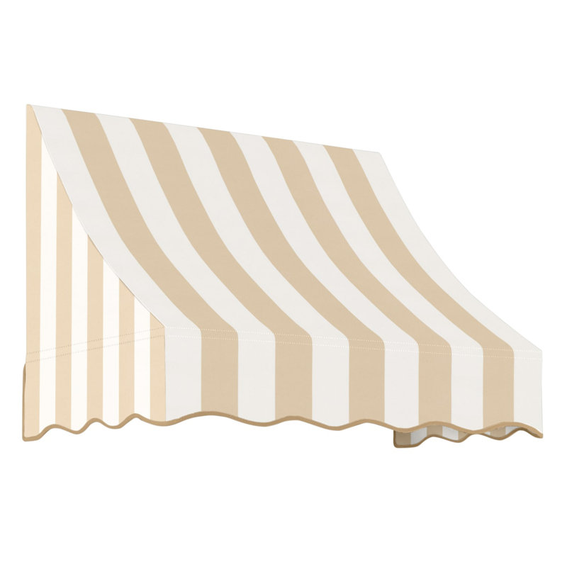 Awntech Nantucket Acrylic Fabric Fixed Awning, 31" H x 76.5" W x 24" D, Linen/White Stripe