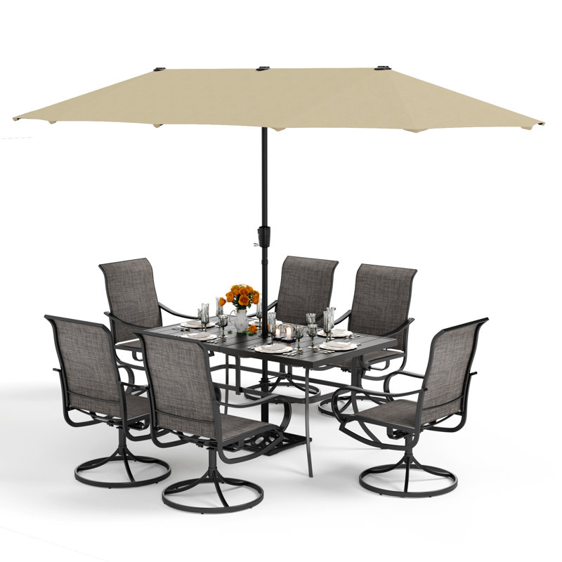 Ensemble repas pour 6 personnes avec parasol Alyah, Beige