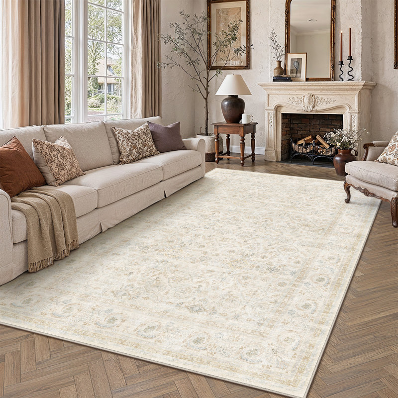 Tapis oriental GRANDA, Rectangle 8 pi x 10 pi, Blanc cassé / blanc
