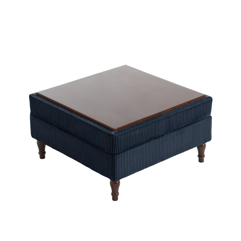 31.98cm Wide Tufted Rectangle Solid Colour Ottoman with Storage, Navy