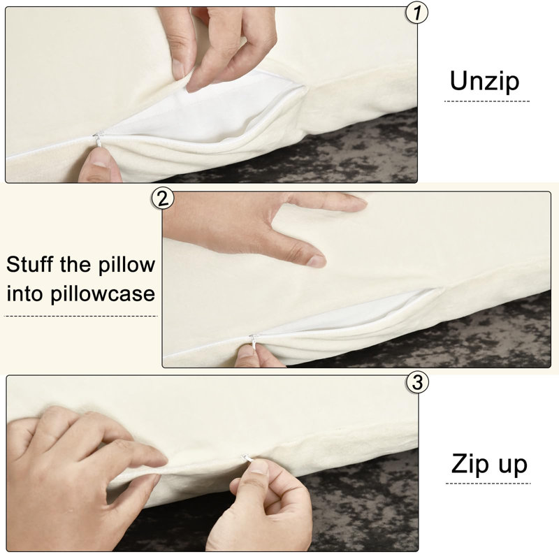 PHF Super Soft Velvet Zippered Body Pillowcase, 1 Pack Luxury Cozy Warm Pillow Sham Cover with Zipper, 20x54", Cream