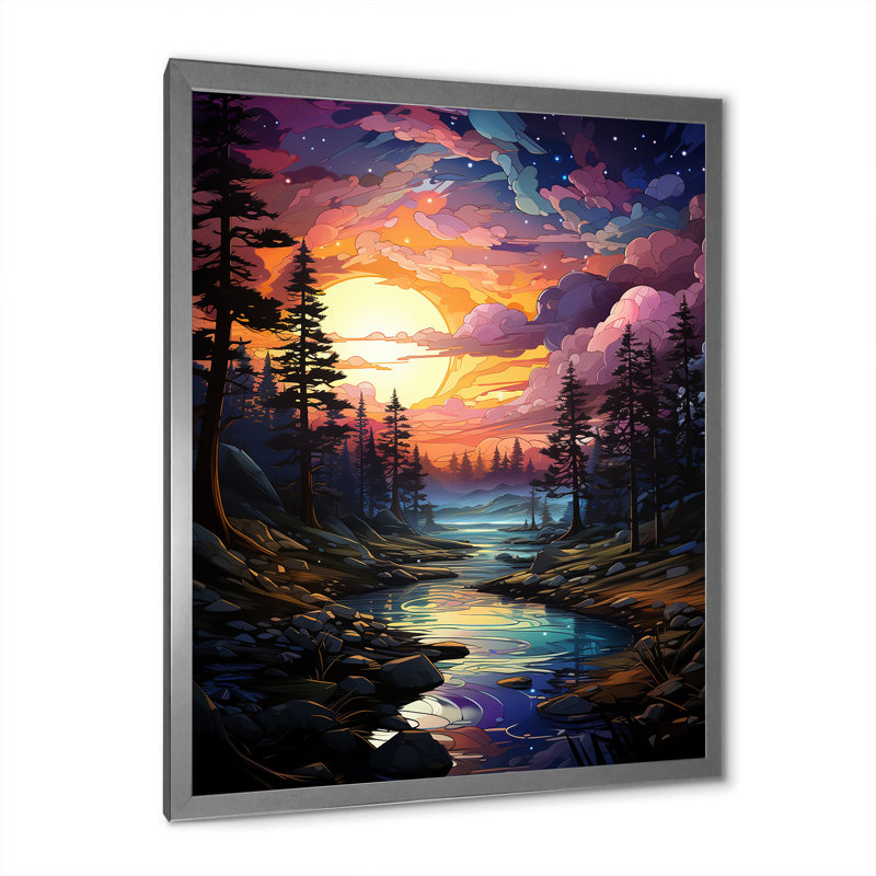 Whimsical Pine Tree - Reproduction de photo sur toile, H 32 po x l 16 po x P 1 po, Cadre photo argenté
