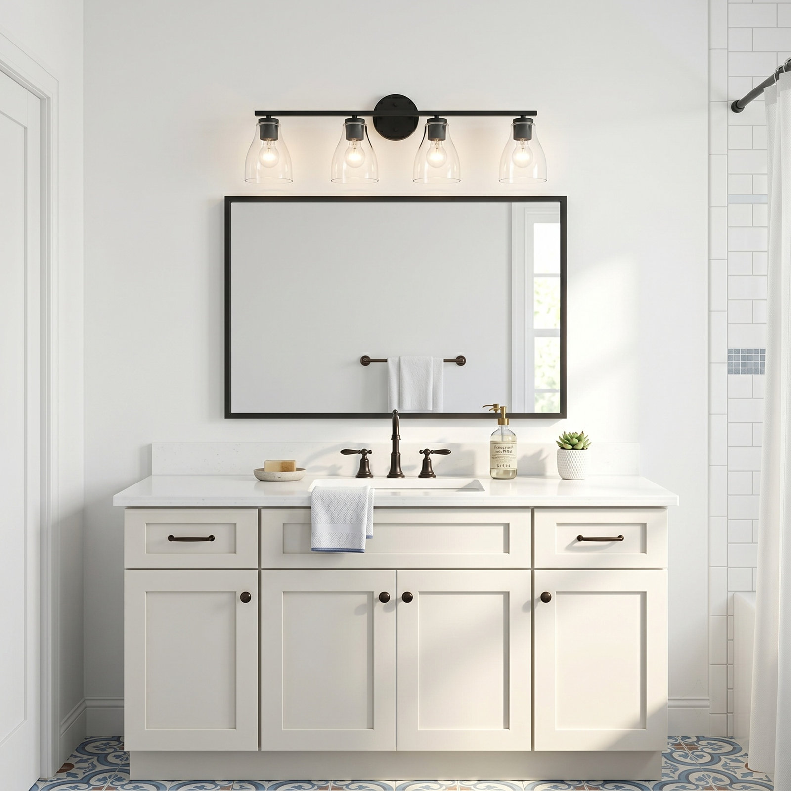 Keston Dimmable Vanity Light, Matte Black, 10" H x 31.7" W x 6.5" D, 4 Lights