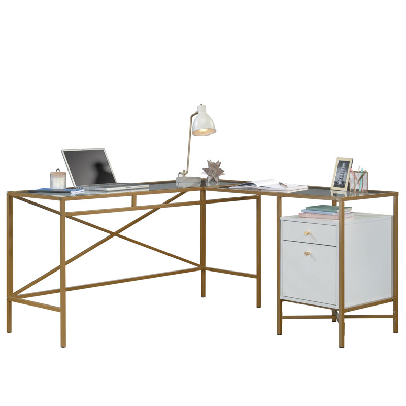 Bureau en L avec plateau en verre