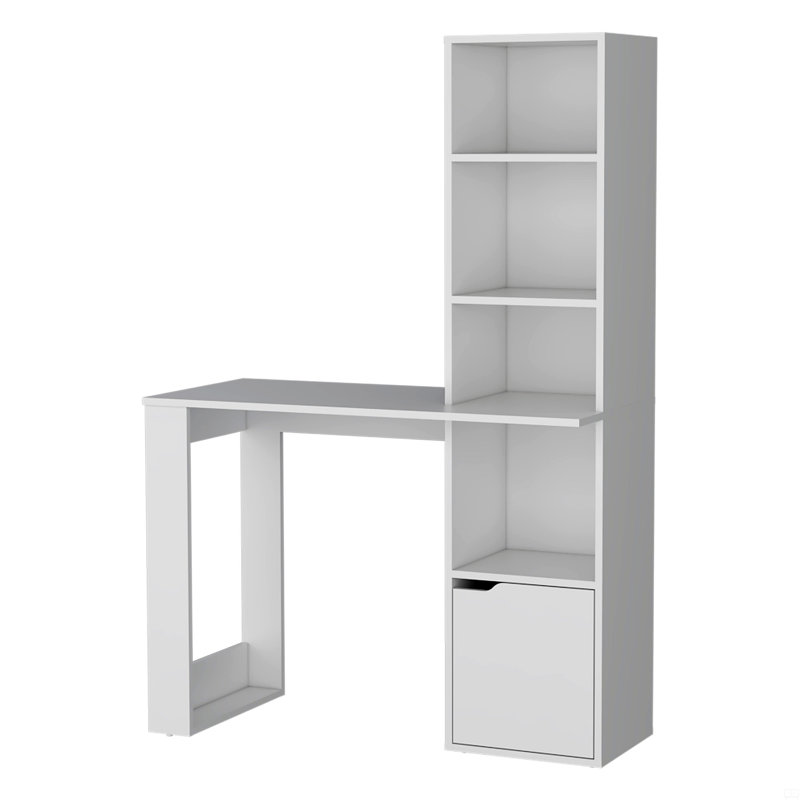 Bureau d'ordinateur avec armoire à une porte et tablette à 4 niveaux Bicknell, Blanc