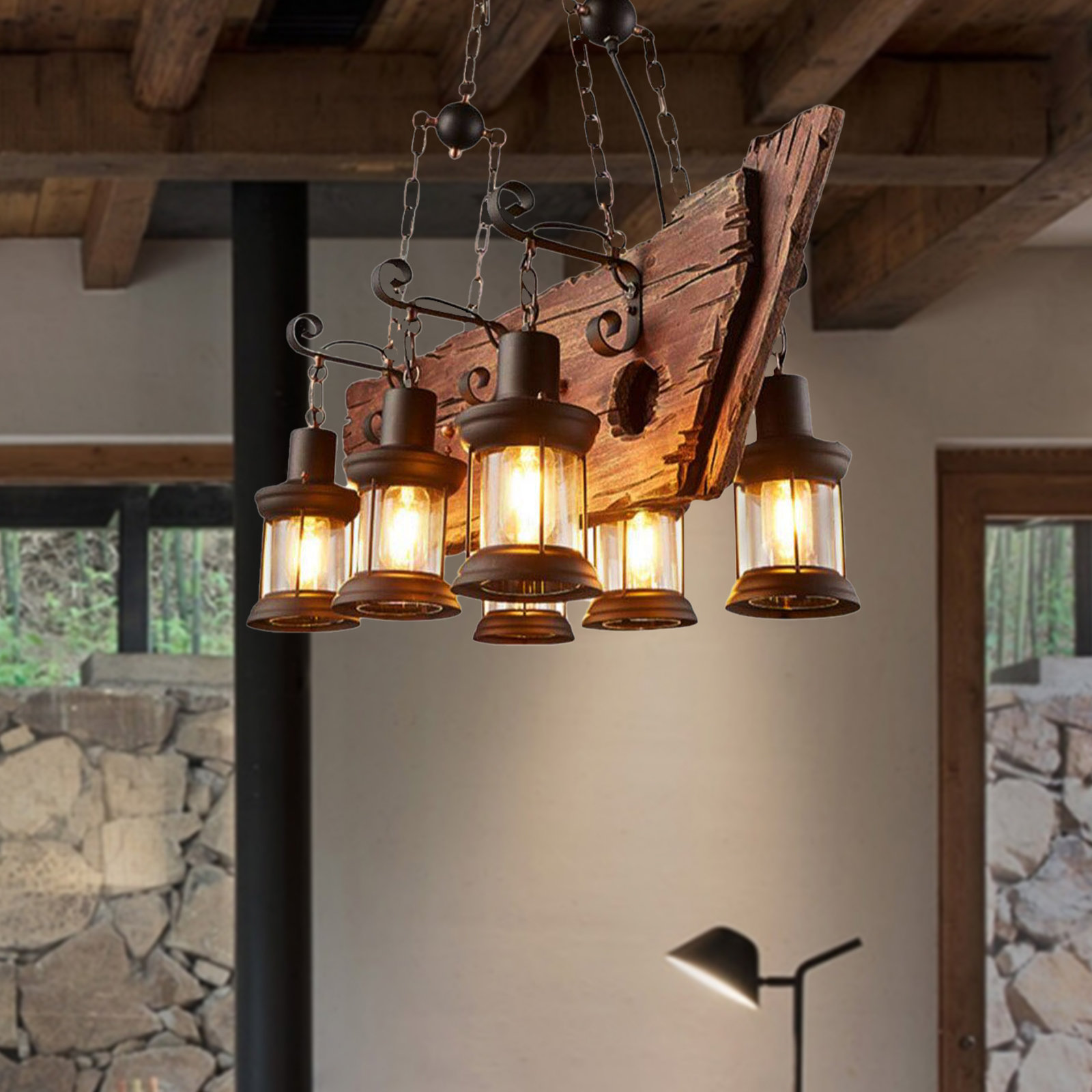 Millwood Pines Brek 6-Light Dimmable Antique Boat Wood Pendant Lamp & Reviews | Wayfair