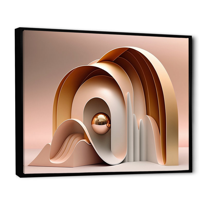 Rose et courbes architecturales futuristes sur toile, H 12 po x l 20 po, Cadre flottant noir