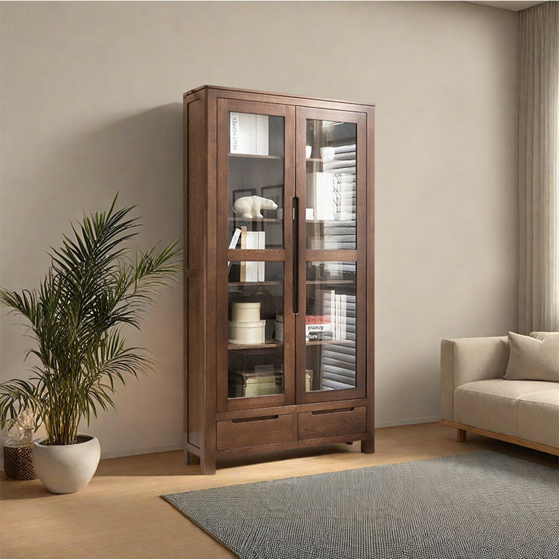 Bibliothèque de rangement de style européen, (5 tablettes) H 74,8 po x l 33,46 po x P 11,81 po, Marron foncé