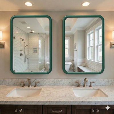 20 in. W x 30 in. H Rectangular Green Iron Framed Decorative Wall Mirror Medicine Cabinet with Mirror