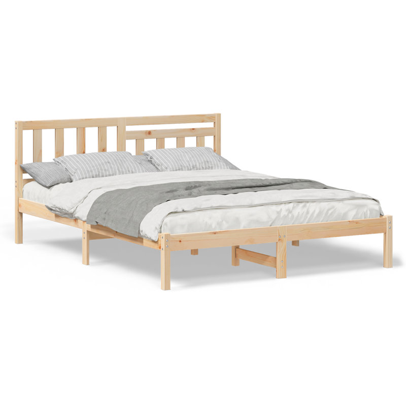 With Headboard Wax Solid Pine Wood, Double (4'6), Brown