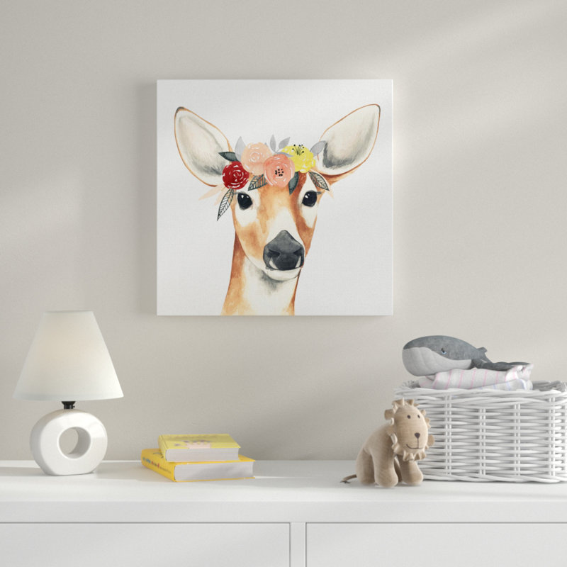 «Doe Eyed Deer in Flower Crown», art sur toile, Toile tendue, H 17 po x l 17 po x P 1,5 po