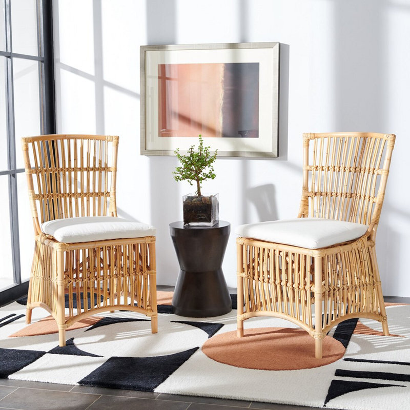 Fauteuil d'appoint en rotin Millender avec coussin, Naturel