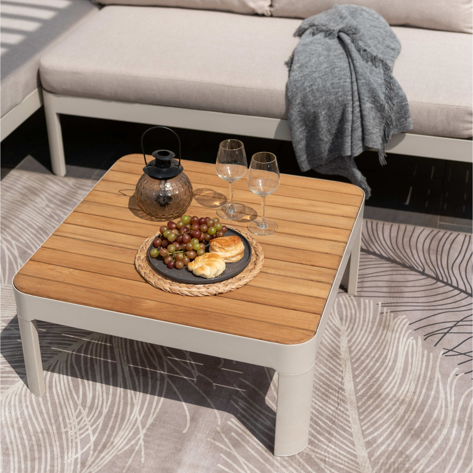 Teak 4 - Person Patio Conversation Set with Cushions, Beige