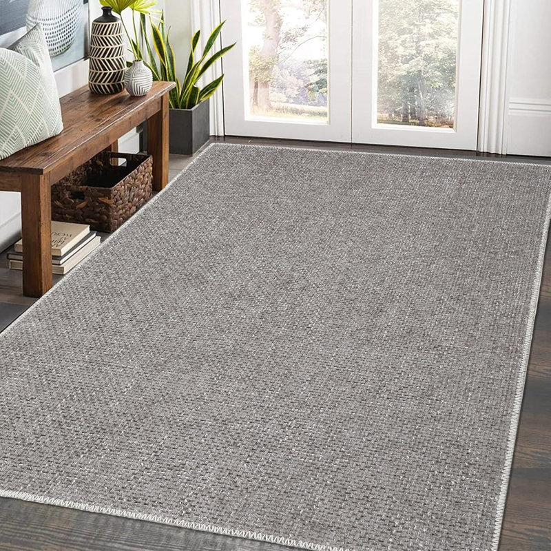 Tapis antidérapant, à poils courts, résistant aux taches, lavable, tapis de couloir uni pour la cuisine, la salle de bain, la lessive, gris foncé