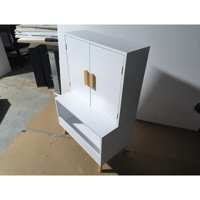 Armoire de rangement pour jouets pour enfants avec portes et tablette ouverte, organisateur en bois blanc moderne avec pieds en bois naturel, bibliothèque pour tout-petits pour salle de jeux, chambre de bébé, chambre à coucher