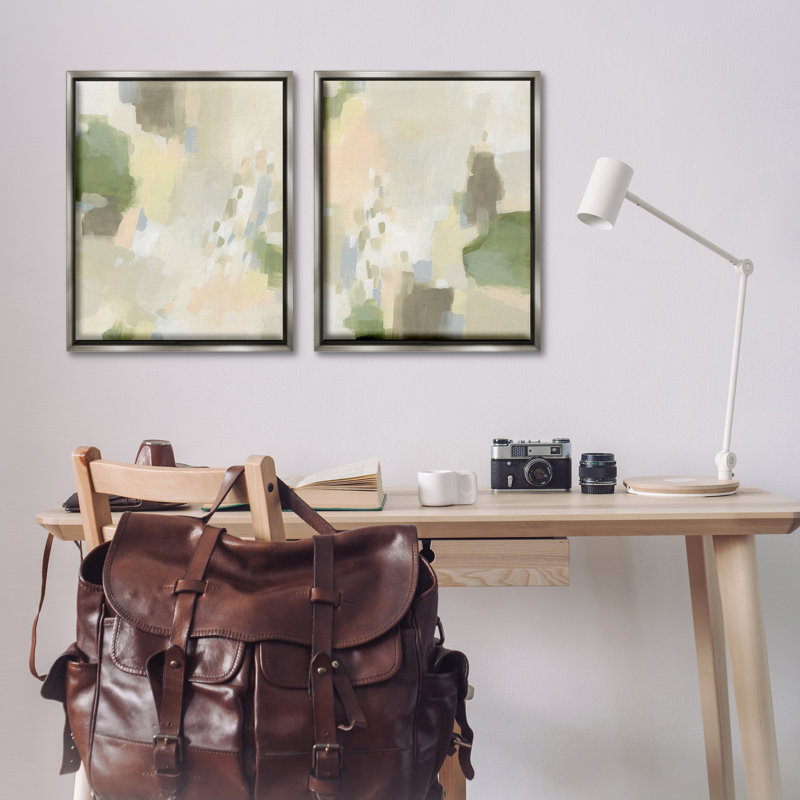  «Beige Abstract with Speckles», ensemble de 2 toiles flottantes encadrées par June Erica Vess, H 31 po x l 25 po