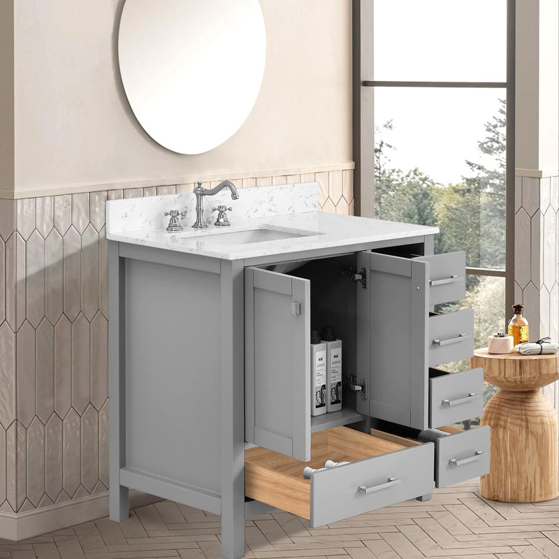Meuble-lavabo moderne autoportant, Gris/argent
