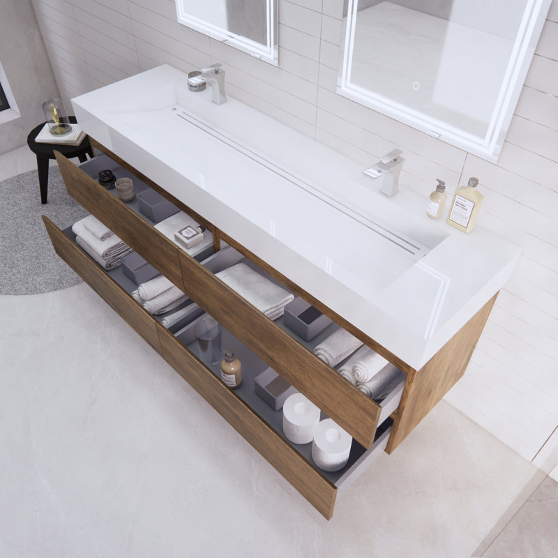 Babajide 72'' Double Bathroom Vanity with Acrylic Top, Rosewood