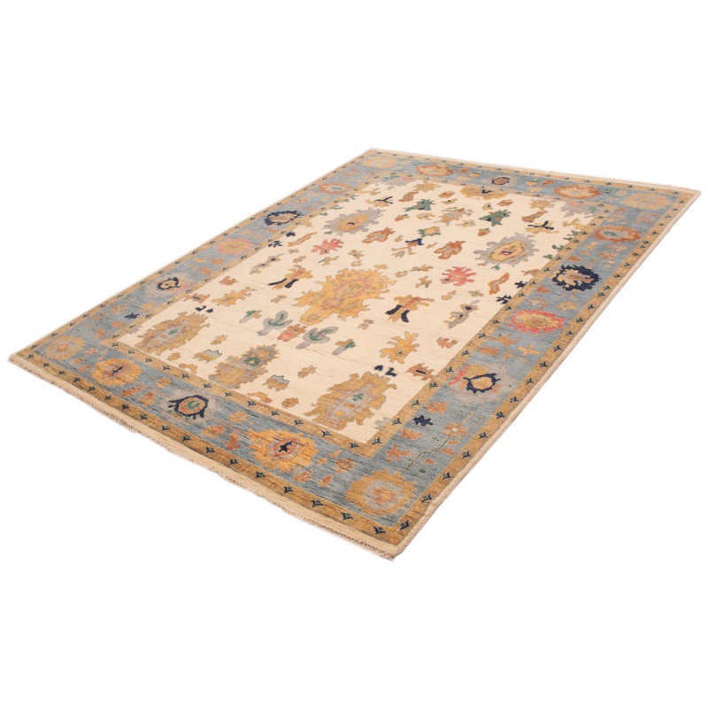 Tapis moderne en laine noué à la main Oushak crème 9 pi 1 po x 11 pi 9 po