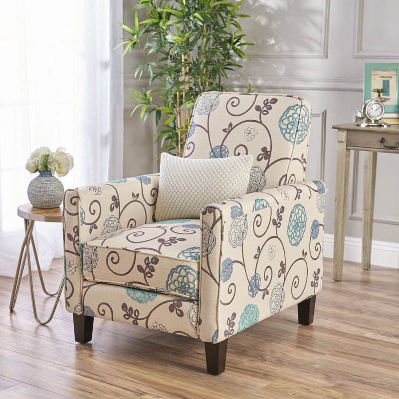 Sumyah Upholstered Recliner, Beige/Teal Floral