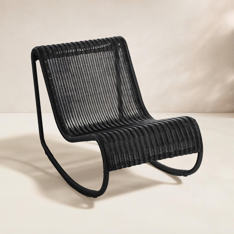 Chaise berçante d'extérieur en osier Antigua, Noir, noir, noir, noir