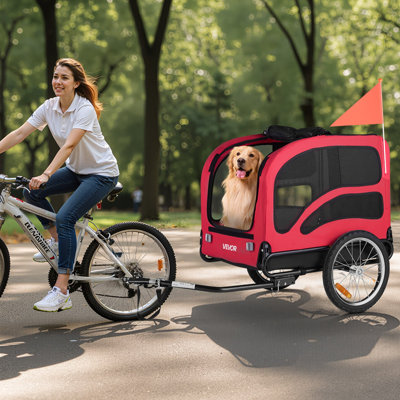 Dog Bike Trailer, Supports Up To 100 Lbs, Pet Cart Bicycle Carrier For Small And Large Dogs, Easy Folding Frame With Quick Release Wheel, Universal Bicycle Coupler, Reflector, Flag, Internal Leash