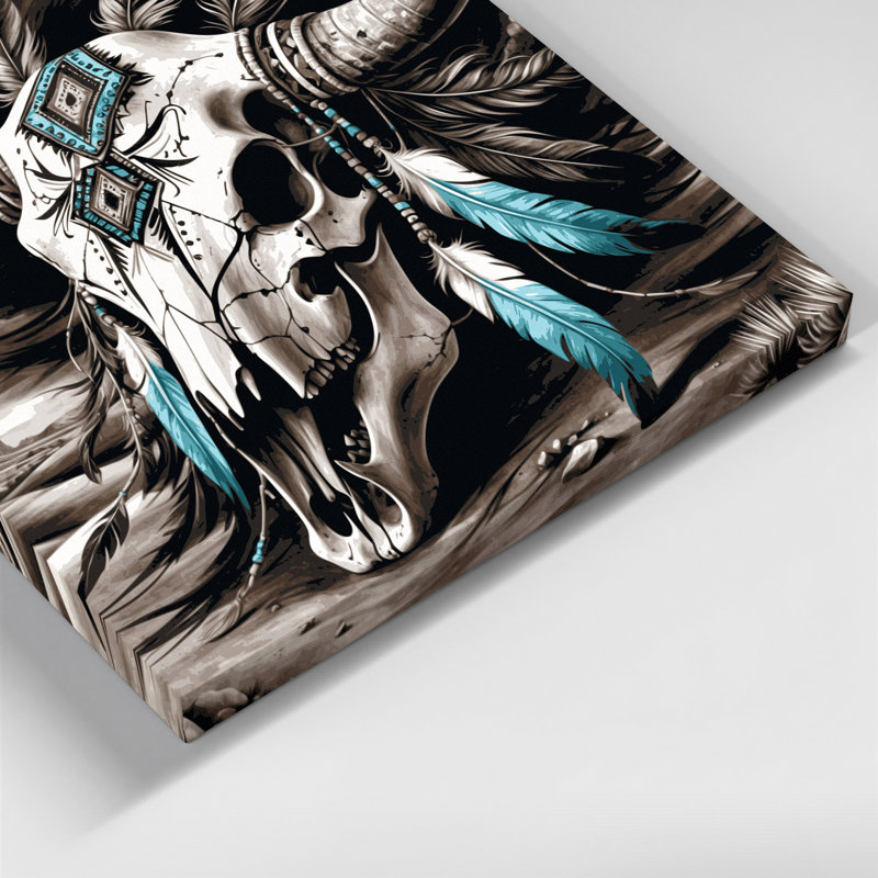 «Southwestern Animals Skull and Bones», art mural noir sur toile 51, H 32 po x l 32 po