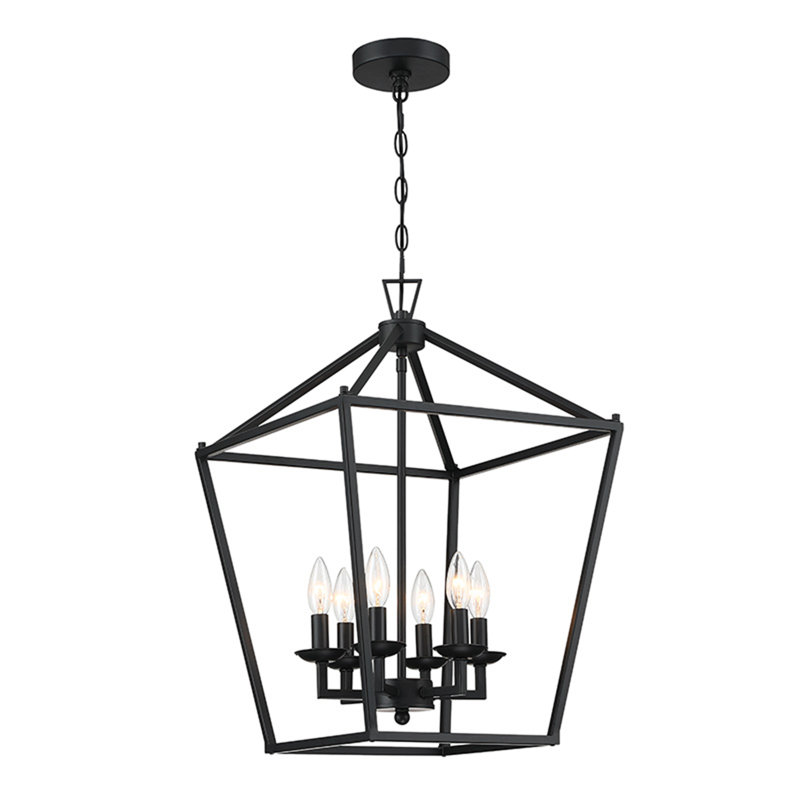 Lustre géométrique à 6 lumières Gurjit, Noir