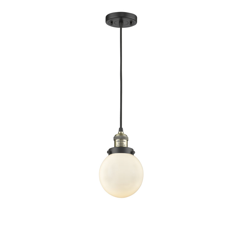 Luminaire suspendu sphère 1 lumière Zarmayr, Boîtier blanc mat, Laiton antique noir, Ampoule non incluse