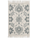 Adalyn Hand Tufted Wool/Cotton Floral Rug in Green/Grey