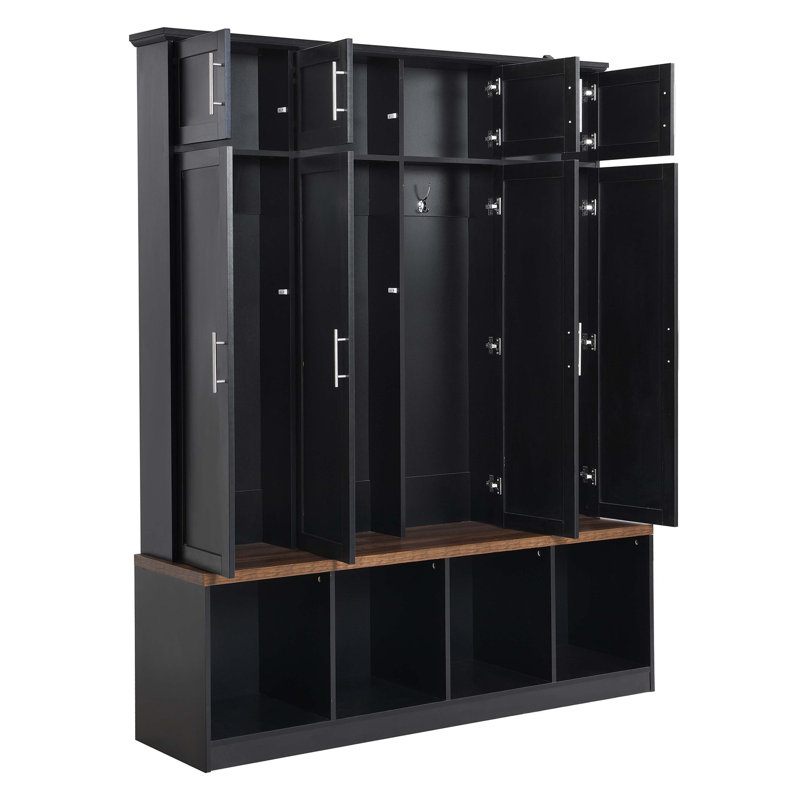 Pastorino Hall Tree 59.11'' Wide with Bench and Shoe Storage,Entryway Cabinet with Open Compartments for Living Room, Hallway