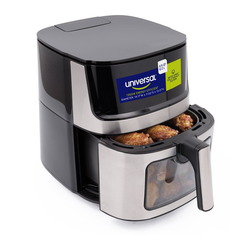 Universal Large Air Fryer 6.5qt With Active Water Spray Technology, 10 Preset Stainless Steel Digital Airfryer, Visible Dual Windows And Interior Light, Non-stick Basket, Easy Clean, Black[