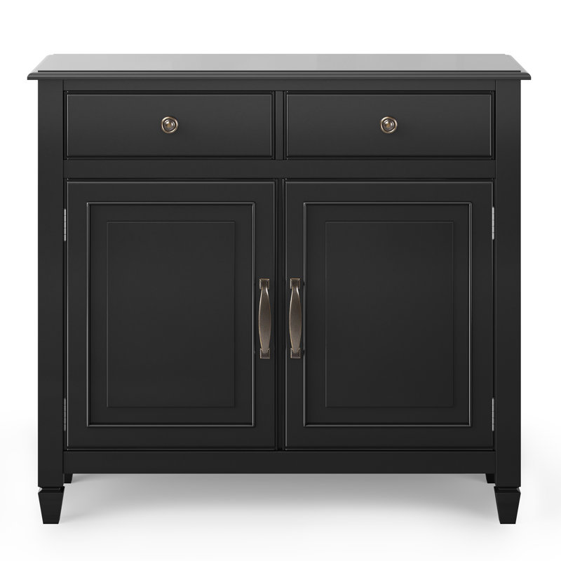 Connaught 40"W Solid Wood 2-Shelf Entryway Storage Cabinet with 2 Storage Drawers, Black