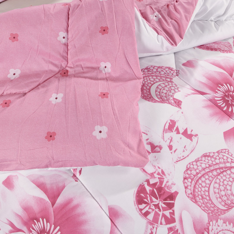 Pink Trendy Printed Bedspread Floral Design Quilted with Pillow Shams, Super King Bedspread + 2 Standard Shams
