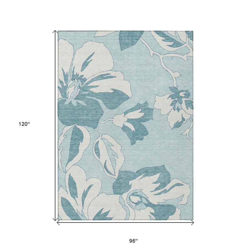 Tapis bleu sarcelle à motif floral turquoise et ivoire 8 pi x 10 pi