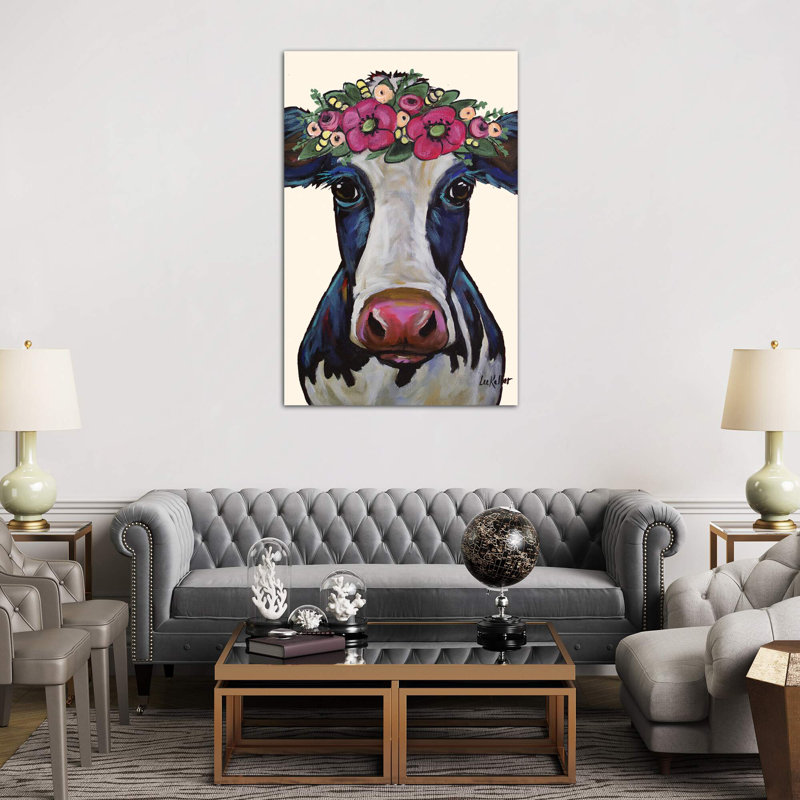 Cow Georgia Flower Crown by Hippie Hound Studios - Wrapped Canvas Gallery-Wrapped Canvas Giclee, 152.5 cm H x 101.5 cm W