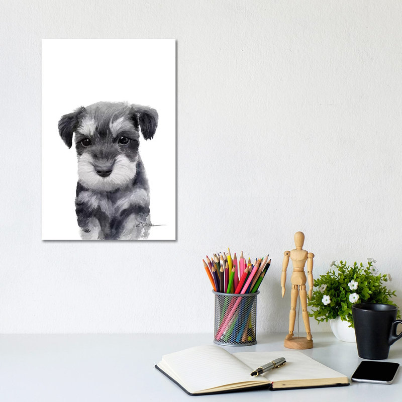 Miniature Schnauzer Puppy - Wrapped Canvas Painting, 30.48cm H x 20.32cm W
