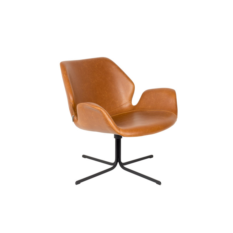 Fauteuil à oreilles large, Cuir brun, H 31 po x l 31 po x P 30 po