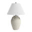 Lampe de table rustique en céramique beige de 63,5 cm de haut avec abat-jour en lin blanc, idéale pour la chambre ou la table de chevet.